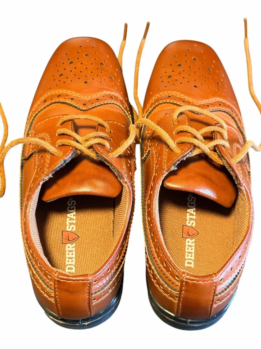 Kids Deer Stags Wingtip Oxford Dress Shoes-Luggage Color Size 12M